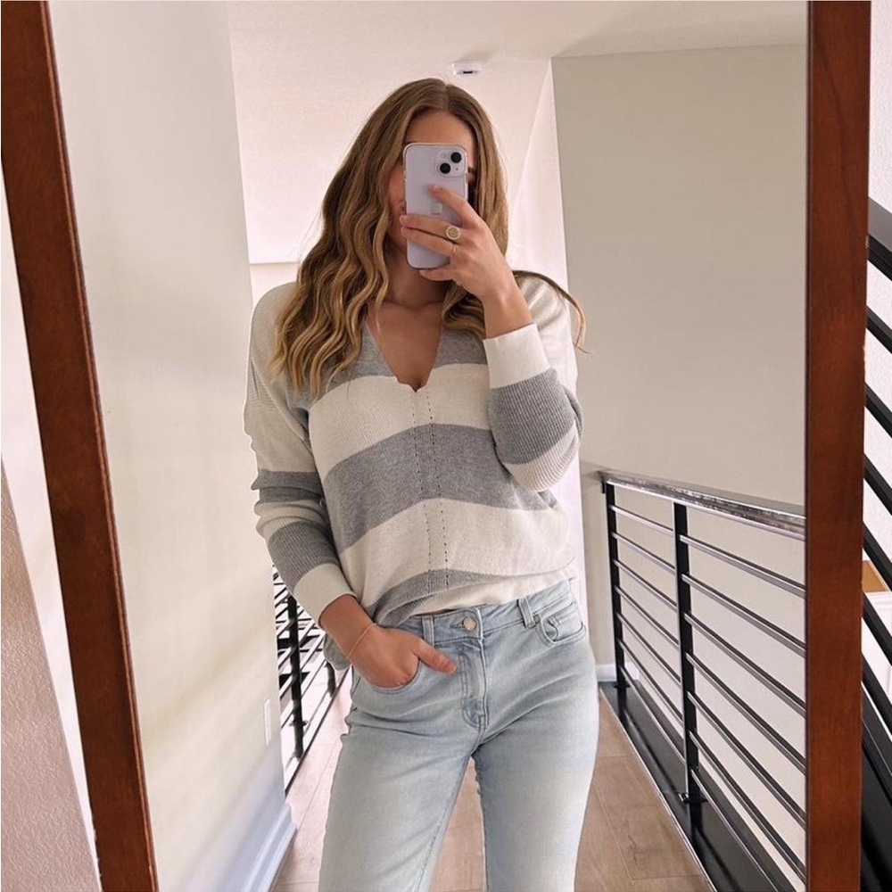 Gray and white striped sweater